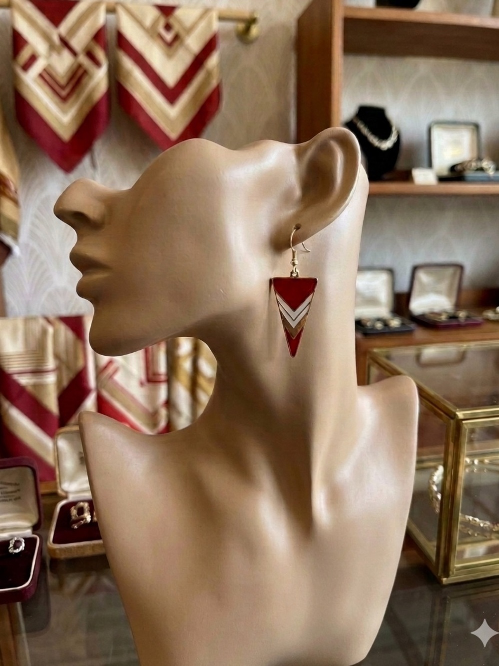 ROMAN Vintage Rare 70s Enamel Chevron Earrings